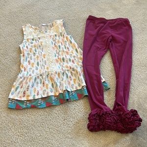 Matilda Jane White and Blue of a Feather Top and Sew Sassy Leggings Size 12.